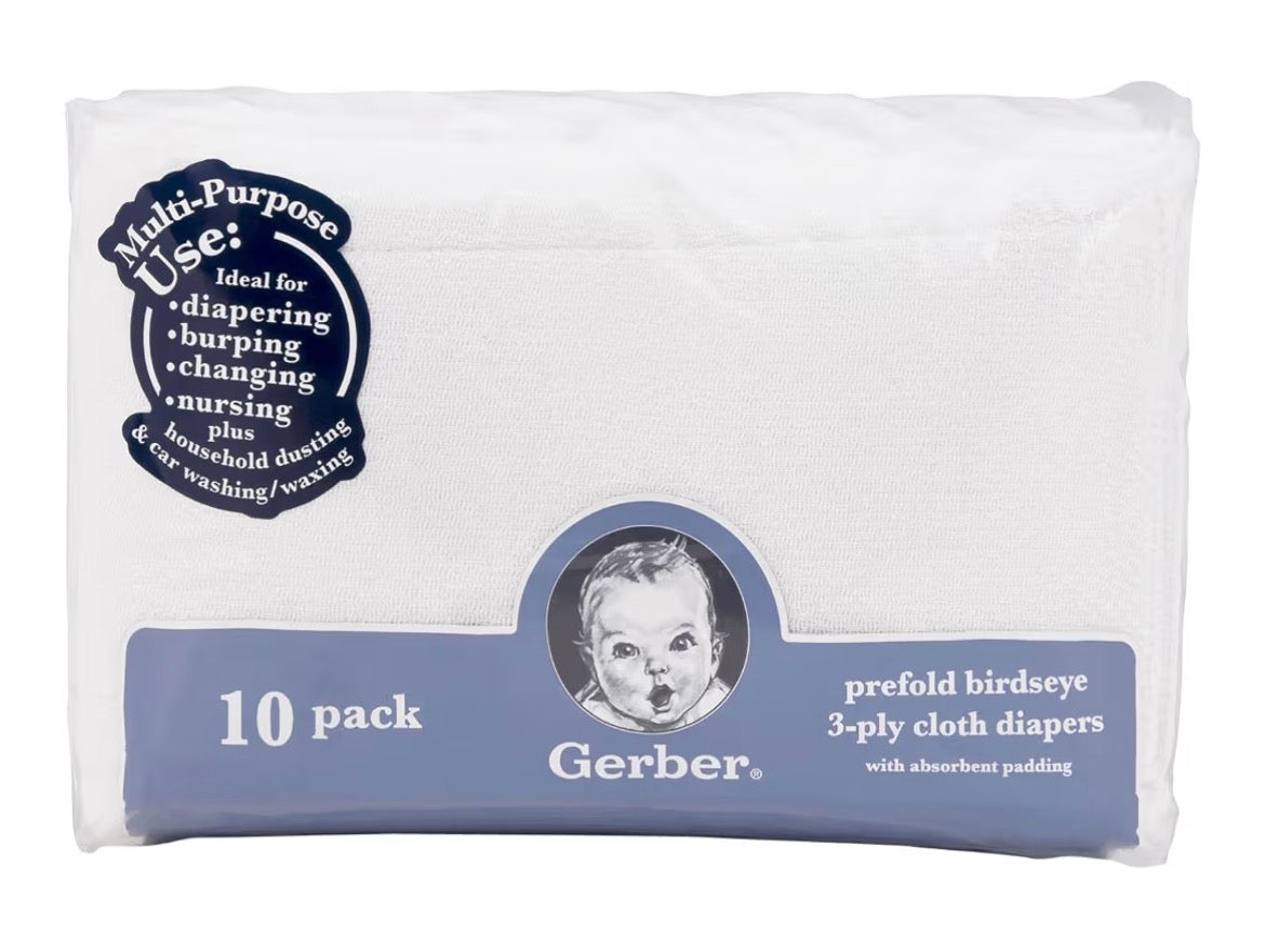 Gerber Unisex Baby Boys Girls Birdseye Prefold Cloth Diapers