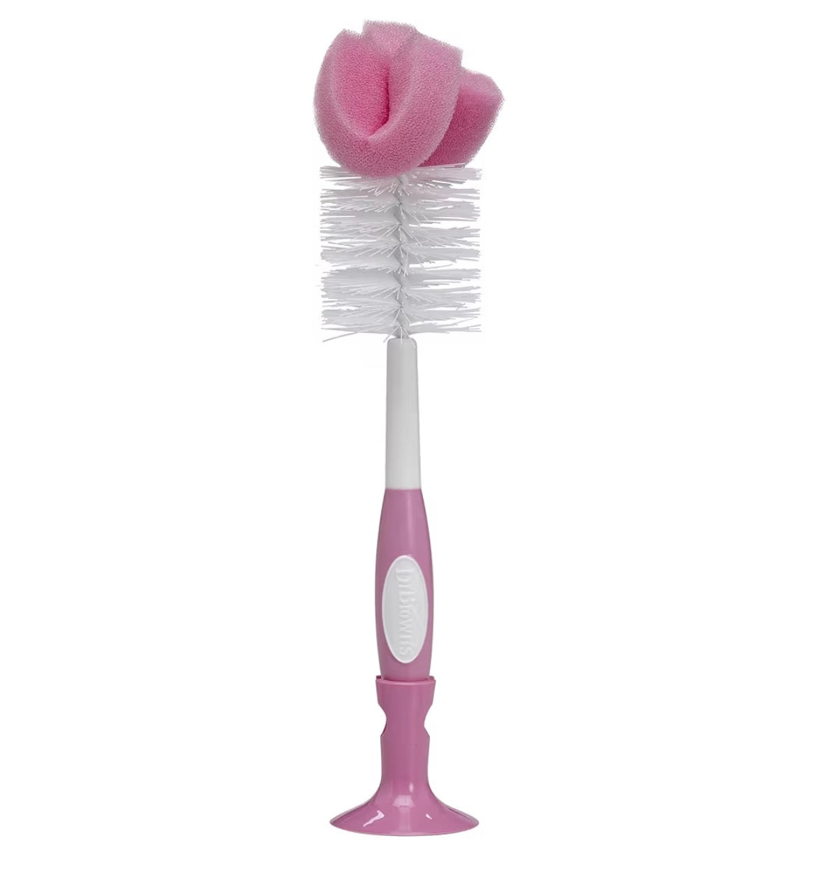 Dr. Brown's Reusable Sponge Baby Bottle Cleaning Brush with Suction Cup Stand, Scrubber and Nipple Cleaner, Pink 1-Pack